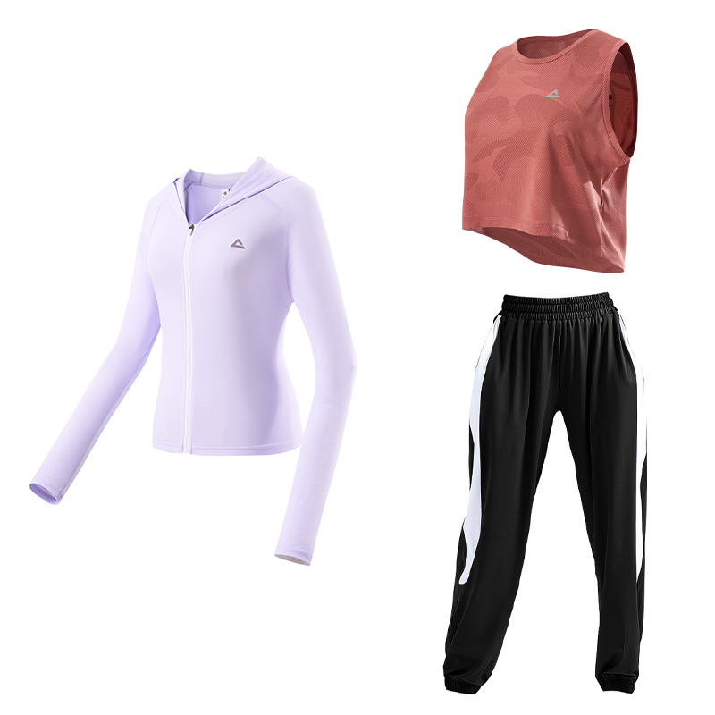 匹克 瑜伽服健身运动服背心黑白运动裤三件套健身套装 女款