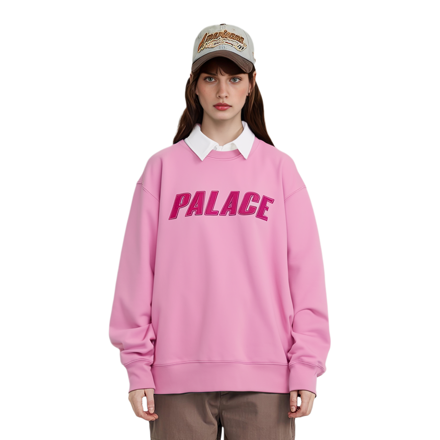 PALACE SS23 IRIDESCENT APPLIQUE CREW ULTRA MAUVE Logo