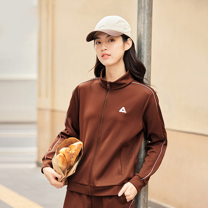 匹克 综合运动系列 条纹拉链立领开衫加厚卫衣长裤休闲运动套装 男款 皮棕色